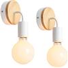 iDEGU Set di 2 applique da parete per interni, lampade da parete moderna in metallo e legno E27 luce a muro illuminazione a parete per camera, bagno - Bianco