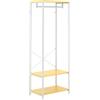 HOMCOM Mobile Appendiabiti 2 in 1 con Ripiano a 2 Livelli per Cappotti e Scarpe, Appendiabiti da Terra Moderno in Acciaio e Truciolato, 60x40x167.5 cm, Bianco e color Legno