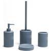BM Set Accessori Bagno 4 Pezzi in Resina - Dispenser Sapone, Bicchiere, Portaspazzolino, Porta Spazzolone WC - Design Moderno Opaco Antiscivolo, Colore Blu Grigio con Linee Curve, Elegante e Resistente