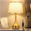 Chao Zan Lampada da Tavolo Oro in Metallo Satinato e Paralume in Tessuto Bianco Luce con Attacco E27 e Paralume in Stoffa Dorata Lampada da Comodino E27 Lampada da Scrivania Soggiorno Camera da Letto (Bianco)