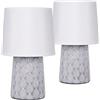 BRUBAKER doppio set Lampade da tavolo o comodino - 33 cm - grigio - basi in ceramica - ornamenti in foglia - paralumi in lino bianco