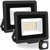 PICAA Faretto LED da Esterno, 2X 20W Faro da Lavoro a LED Bianca Caldo, luce di sicurezza LED con sensore di movimento, Proiettore da Costruzione per Campeggio, Riparazione Auto, Escursionismo e Pesca