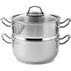 H&H Alessandro Borghese Vaporiera in Acciaio Inox 18/10, Triplo Fondo, 22cm, con Coperchio in Vetro e Cestello in Acciaio Inox