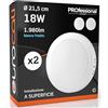 Eurocali Plafoniera LED soffitto 18W Rotonda - 1980 lumen - Cornice bianca - Ø215.6x30.8mm - Bianco Freddo 6500K - Pacco da 2