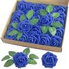 homEdge Rose artificiali, 25 pezzi, fiori artificiali in schiuma con stelo per decorazioni domestiche, bouquet di nozze, feste, certerpiece, anniversari, blu reale