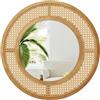 COSTWAY Specchio da Parete Rotondo 40 cm con Cornice in Rattan, Vetro in Alluminio e Gancio Metallico - Decorativo per Soggiorno Camera da Letto Ingresso