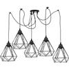 LEDSone Lampada a sospensione a soffitto a forma di ragno a 5 vie per loft industriale moderno con paralume in metallo a forma di diamante per interni con cavo regolabile da 2 m (Nero)