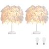 SHIKUN 2 pezzi lampada da tavolo in piuma lampada da comodino piuma da comodino lampada da tavolo paralume con lampadina 3W per soggiorno, camera da letto, decorazioni per la casa, L