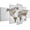 Runa Art - Quadri Mappa Del Mondo 200 x 100 cm 5 Pezzi XXL Decorazione Murale Design Bianco Nero 035051c