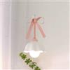 BRRSKBK Fabbrica Lampada a Sospensione Floreale - Fiore Verde in Ceramica Bianca e Vetro Con Fiocco Rosa, Lampadario Moderno Nordico per Camera Da Letto Ragazze