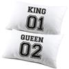 fashwork Coppia di federe matrimoniali divertenti King 01 Queen 02 SanValentino Anniversario Matrimonio Innamorati simpatiche