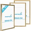 PHOTOLINI Cornici 30x45 cm oro legno MDF, set di 3 cornici per poster, plexiglass infrangibile, da parete, accessori extra inclusi - per foto, immagini e poster