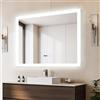 YU YUSING Specchio Bagno con Luce LED 100X80cm, Specchio Retroilluminato Bagno da Parete, 3 Colori Luce, Dimmerabile, Display Digitale, Antiappannamento, Interruttore Touch, Display Dell'Ora, IP44