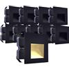 Partenopea Kit 10 Faretti segnapasso da esterno lampada da muro luce cct bianco caldo bianco naturale freddo IP65 LED 5w 300 Lumen ad incasso per scatola cassetta 503 scale giardino viale gradini (Nero)