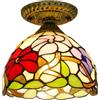Chao Zan Plafoniera stile, soffitto Messo Luce, Vetro plafoniera macchiata Rotonda, Decorazione Vintage Rurale Lampada da soffitto Paralume in Vetro colorato Classico Fiore corridoio E27 (C)