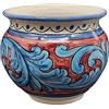 Sicilia Bedda - VASO IN CERAMICA SICILIANA - Prodotto Artigianale di Alta Qualità - Altezza 14 CM Diametro 15 Cm (Maioliche Blu e Bordeaux)