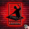 ASD Jewerly Arte da parete in metallo personalizzata con musica da disco DJ, nome personalizzato Lettore DJ Decorazione della stanza con luci a LED, decorazione da parete per DJ