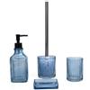 BM Set Accessori Bagno in Vetro 4 Pezzi - Dispenser Sapone, Porta Spazzolino, Porta Scopino WC e Portasapone - Design Elegante e Moderno per Bagno e Toilette (Azzurro)