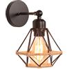 iDEGU Lampada da Parete Interno 16CM Applique da Parete Vintage in Metallo Design Gabbia E27 Illuminazione da Soffitto Orientabile Lampada a Muro per Camera da Letto Soggiorno Cucina (Corda di Canapa)