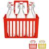 PALUPLUS Set 6 Bottiglie in Vetro da 1 Litro con Cestello Portabottiglie, Bottiglia Vintage Costolata, Porta bottiglie in Plastica a 6 Scomparti con manico per trasporto -8636/8689-6 (Rosso)