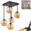 HOFSTEIN Gastor plafoniera, lampada da soffitto in metallo/vetro in colore nero/ambra, apparecchio dal design moderno retrò/vintage con paralumi in vetro (Ø 15 cm), 5 x E14, senza lampadine