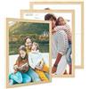 PHOTOLINI Cornici 40x50 cm legno MDF naturale, set di 3 cornici larghe, moderne, plexiglass infrangibile, da parete, accessori extra - per una parete dal look raffinato