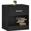 IlGruppone Comodino Moderno Cassetto con Maniglia E Scomparto Aperto Camera da Letto Portalibri Oggetti Mensola Libreria - Nero
