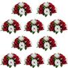 Nuptio, Centrotavola di fiori artificiali per tavoli, 10 pezzi, fiori finti rosso cremisi e bianco, diametro 24,1 cm, composizione di rose finte in seta per matrimoni, feste, centrotavola, decorazioni