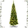 GYMAX Albero di Natale Slim 230 cm, 350 Luci Incorporate, Luce Calda Bianca, 1085 Rami Folti in PVC, Design Automatico e Divisibile per Montaggio e Trasporto, Supporto Pieghevole in Ferro, Verde