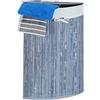 Relaxdays 1x Cesta Porta-Biancheria Angolare in Bambù, 60 l, Pieghevole, con Coperchio, Sacco, 65,5x49,5x37 cm, Grigio