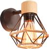 iDEGU Lampada da Parete Vintage 16CM Applique da Parete in Legno Metallo Design Gabbia Industriale E27 Illuminazione Interni Lampada a Muro per Soggiorno Camera da Letto (Tipo Corda di Canapa, Nero)