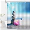 OCEUMACO Zen Tenda Doccia Antimuffa 180x200 cm Tessuto in Poliestere Fiori di Loto Tenda per Doccia Impermeabile Tende Vasca da Bagno con Anelli e Occhielli Lavabile Lavatrice - Blu Grigio