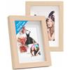 PHOTOLINI 3D cornici 13x18 cm naturale, cornice profonda con vetro e passe-partout, set di 2 cornici per oggetti fino a 1,5 cm di profondità, legno MDF - perfetta per il fai da te e come regalo