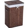 HOMCOM Cesto Portabiancheria in Bambù con Coperchio, Cestino per Biancheria con Sacco in Tessuto Rimovibile, 40x30x60cm, Marrone