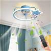 LASANYA Ventilatore Da Soffitto Con Luce E Telecomando, Silenzioso Plafoniera Con Ventilatore Da Soffitto Con Altoparlante Bluetooth, Lampadario Ventilatore Cameretta Dimmerabile-Blu
