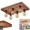 hofstein Lampada a soffitto Amnicon, lampada a soffitto moderna in legno e metallo nei colori marrone chiaro e nero, design aperto, 6 luci, 6 x attacco E27, senza lampadina/e