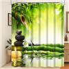 Xiaoterna Tenda da doccia Spa 3D giardino zen paesaggio tenda da bagno Primavera floreale verde bambù Pietra nera Fiore bianco A prova di muffa Tenda da doccia impermeabile 120x200cm