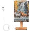 SKYSHU Lampada da comodino a forma di cavallo, piccola lampada da scrivania a LED con USB con base in legno antiscivolo e paralume per soggiorno, camera da letto, dormitorio, casa, ufficio,
