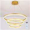 J.SUNUN Moderna lampada a sospensione a LED soggiorno 3 anelli collezione oro applique a sospensione a luce regolabile Lampadario a soffitto moderno dimmerabile con telecomando 40+60+80CM 90W