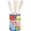 Baroni Home Portamestoli in Ceramica Linea Pop con Mestoli Inclusi, 11x11x25 cm