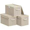 SONGMICS Scatole Portaoggetti con Coperchio, Set di 3, Contenitori in Tessuto Pieghevoli, Organizer per Armadio, Manici, per Camera da Letto Soggiorno, 38 x 25 x 25 cm, Beige Sabbia RFB013LZ01