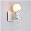 Planetitaly Applique murale design industriale vintage forma omino lampada E27 parete muro luce pub bar pizzeria 230V colore bianco