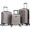 R.Leone Valigia da 1 Fino a Set 4 Trolley Rigido grande, medio, bagaglio a mano 55x40x23 cm Wizz, ITA Airways e bagaglio 45x36x20 cm EasyJet in ABS 8001 (Oro, Set 3 Pezzi S M L)