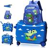 R.Leone Valigia Cavalcabile per Bambini Ryanair 55x40x20 cm + 30x23x14 cm Set 2 Pezzi Trolley Bagaglio a mano 4 Ruote e Zaino 311 (Dinosauro, Valigia 55x40x20cm+Zaino)