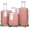 R.Leone Valigia da 1 Fino a Set 3 Bagaglio a mano 55x40x20 Ryanair, Medio, Grande Ultra Strong Antiurto Trolley leggero 8 ruote Polipropilene 9180 (Rosa, Set 3 Pezzi S M L)