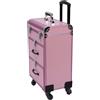 DaiJiubu Trucco Da Trucco Con 4 Ruote, Valigetta Multiuso per Cosmetici, Gioielli e Parrucchieri, Beauty Case Rosa
