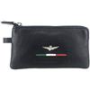 DIELLE Aeronautica Militare Portachiavi Uomo in Vera Pelle - art. AM-155 Nero con zip e 2 anelli - cm. 12,3x7x1.