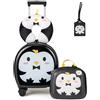 COSTWAY Set di Valiglie per Bambini, Set da 4 Pezzi con Trolley, Zaino, Cuscino per Collo ed Etichetta per Bagaglio, Valigia a Mano da Viaggio con Ruote Universale e Maniglia Regolabile (Pinguino)