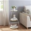 [en.casa] Tavolino da Divano (AxLxP) 74 x 46 x 37 cm Tavolino Basso con Telaio in Metallo e 3 Piani d'Appoggio - Bianco/Oro