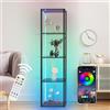 XIIW Libreria con illuminazione a LED, 5 livelli lampada da terra con ripiano, lampada da terra soggiorno in legno con app e telecomando, mensola angolare per soggiorno, camera da letto, studio